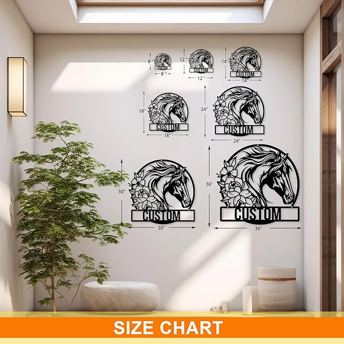 Personalized Horse Flower Wall Decor,Housewarming Gifts,Horse Silhouette Wall Art,Horse Flower Metal Ranch Sign, Animal Signage, Farmhouse Garden Wall Outdoor Decor