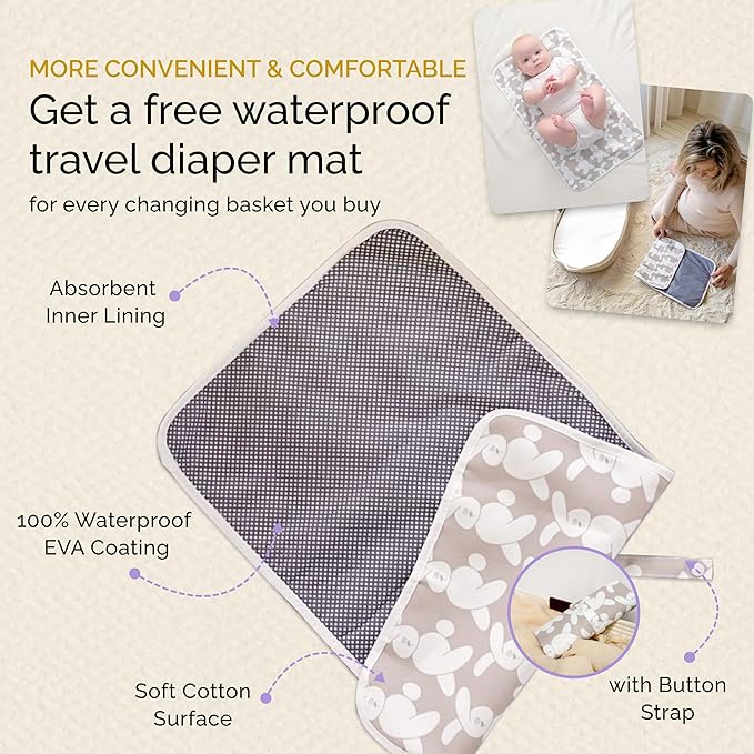 Baby Changing Basket, Portable Diaper Changing Pad, Moses Basket for Newborns, Changing Table Topper for Baby Nursery, Waterproof Travel Pad Cover