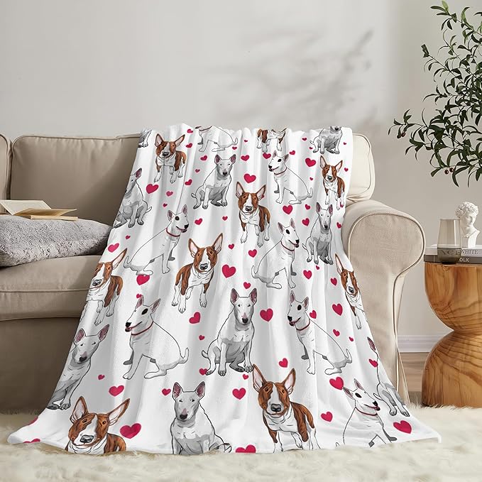 Bull Terrier Gifts and Decor - Cute Dog Throw Blanket for Girls, Women, Kids, Adults - Soft Warm Cozy Fleece for Couch, Sofa, Bed - 60"x50"