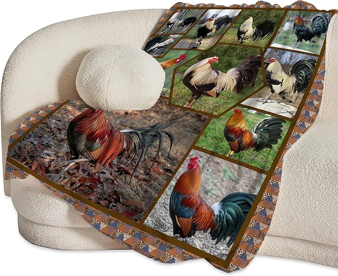Rooster Chicken Throw Blanket - Soft, Warm & Cozy Fleece for Girls, Women, Kids & Adults - 80"x60" Couch, Sofa, Bed