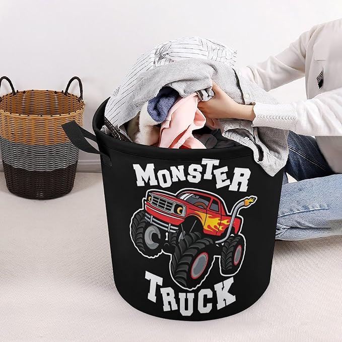 Cartoon Monster Truck Laundry Basket Monster Truck Room Decor for Boys Hamper Clothes Toys Storage Bin Kids Bedroom Bathroom
