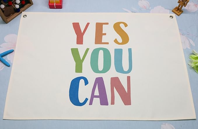 Positive Affirmation Rectangular Banner Flag Wall Decor Gift for Baby Boy Girl Kid,Nursery Playroom Reading Room Bedroom Front Decor Decor-Yes You Can-Baby Present Shower,Birthday Christmas Gift