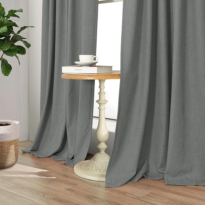 Dark Grey Thermal Curtains 54 Inch Length for Bedroom Thick Linen Textured Dining Room Darkening Blackout Insulated Insulating Sound Proof Window Curtains for Kitchen Back Door Bathroom Charcoal Gray