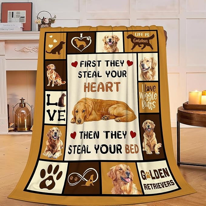 Golden Retriever Blanket Golden Retriever Throw Blanket Gifts Super Soft Flannel Lightweight Fluffy Plush Fuzzy Fleece Dog Decor Blanket for Woman Girl Kids Boys for Bed Sofa Bedding 40"X50"