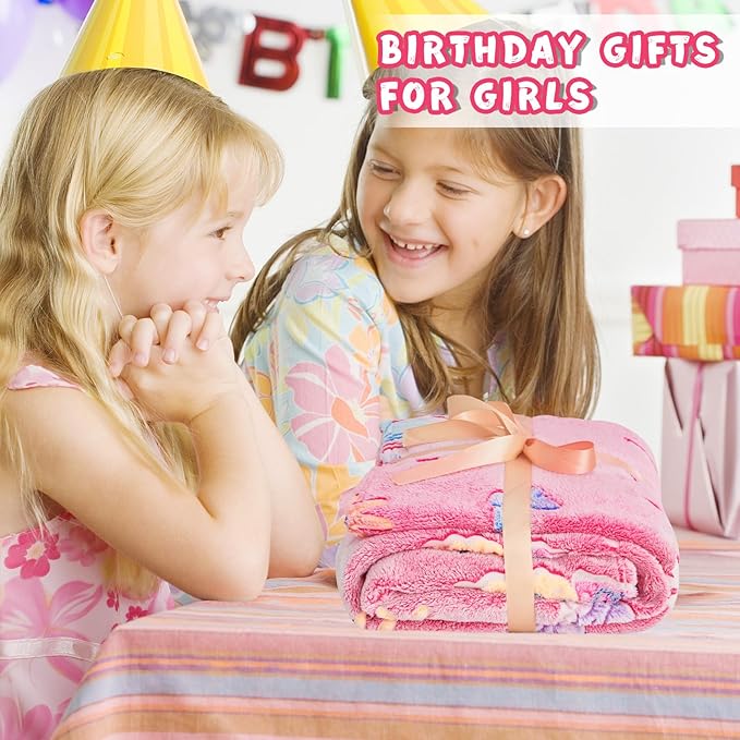 inhand Butterfly Toys for 2 3 4 5 6 7 8 9 10 Year Old Girls,Girl Birthday Gifts Glow in The Dark Blanket Butterfly Soft Fleece Decorations for Kids Room（50"X60" Pink Butterfly）
