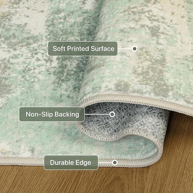 GENIMO Runner Rug Non Slip 2'6"x7', Washable Rug Runner for Hallways Kitchen, Abstract Modern Kitchen Rugs, Low Pile Lightweight Carpet Runners for Entryway, Bedroom, Laundry, Light Green