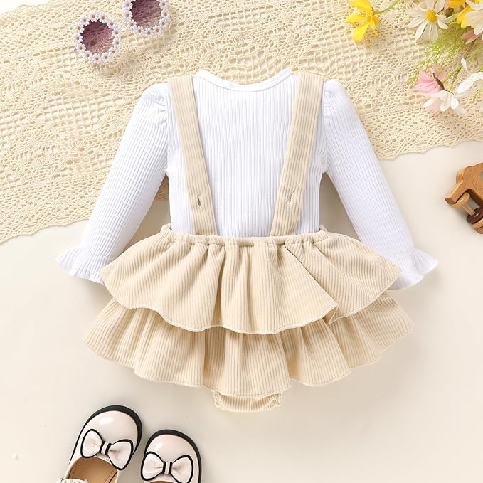 YOUNGER TREE Newborn Baby Girl Fall Winter Outfits Long Sleeve Romper Corduroy Overall Dress Infant Skirt Clothes Sets