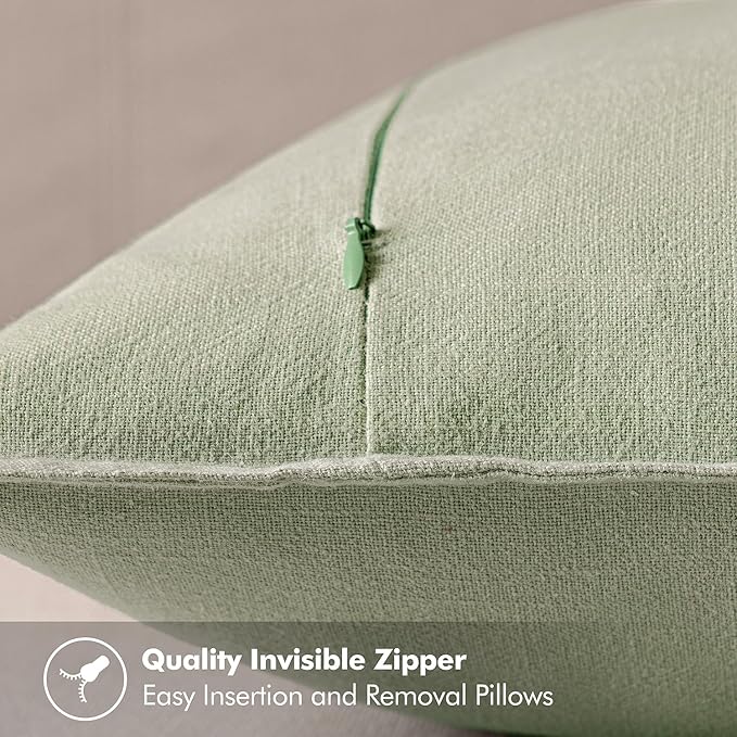 MIULEE Decorative Linen Euro Sham Pillow Covers 22x22 Inch Light Green Boho Farmhouse Neutral Couch Throw Pillows for Bed Pack of 2 Accent Modern Pillowcase Summer Sofa Livingroom Home Decor