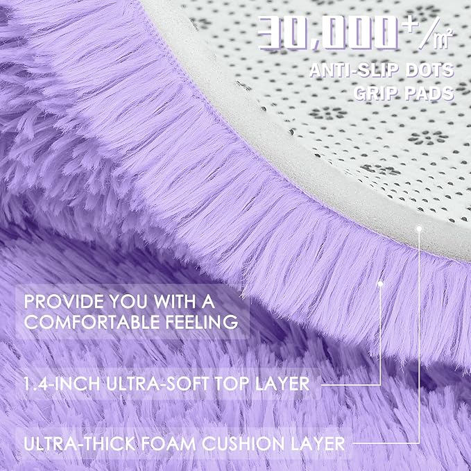 OLANLY 2x6 Machine Washable Runner Rugs for Hallway, Soft Fluffy Shaggy Bedside Rugs for Bedroom, Living Room, Indoor Floor Carpet for Kids Girl Boy, Nursery Rooms, Home Decor Aesthetic, Light Purple
