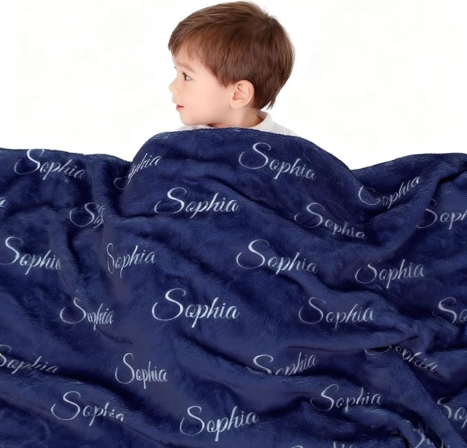 DayOfShe Personalized Name Blankets for Baby Boys Girls Christmas Stocking Stuffers Gifts Custom Blankets with Name for Grandkid Toddler Teen Boys Girls Gifts
