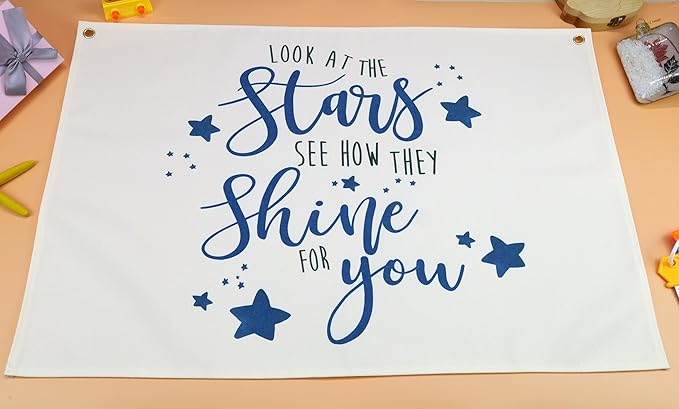 Boho Rectangular Banner Flag Wall Sign Decor Gift for Boy Girl Kids,Nursery Baby Room Above Crib Bedroom Playroom Living Room Wall Decor-Look At the Stars See-Baby Shower Birthday Christmas Gift