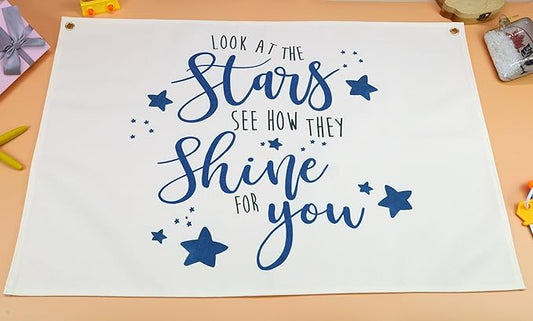 Boho Rectangular Banner Flag Wall Sign Decor Gift for Boy Girl Kids,Nursery Baby Room Above Crib Bedroom Playroom Living Room Wall Decor-Look At the Stars See-Baby Shower Birthday Christmas Gift