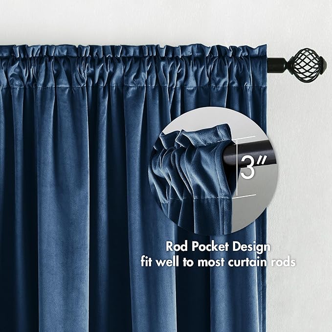 MIULEE Velvet Blackout Curtains Navy Blue Thermal Insulated Drapes for Bedroom Living Room Darkening 96 Inches Long Curtains Panels Rod Pocket Set of 2