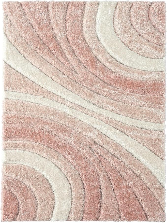 LUXE WEAVERS Lantanas Collection 7070 Pink 5x7 Modern Shag Geometric Area Rug