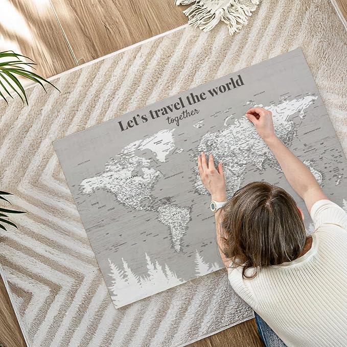 ElephantStock - Let's Travel II Push Pin World Map Wall Art - Horizontal Canvas Wall Art - Living Room Wall Decor - Digital Art Map Canvas Art - Gray And White Decor - 39" x 26"