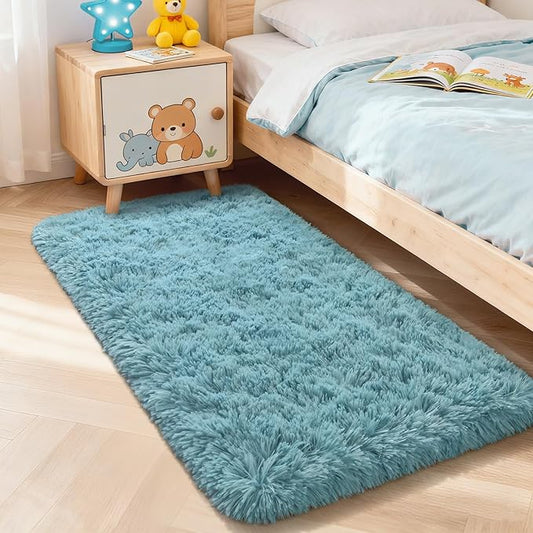 Merelax Modern Soft Fluffy Small Shaggy Rug for Bedroom Livingroom Dorm Kids Room Indoor Home Decorative, Non-Slip Plush Furry Fur Area Rugs Comfy Nursery Accent Floor Carpet 2X4 Feet, Turquoise Green