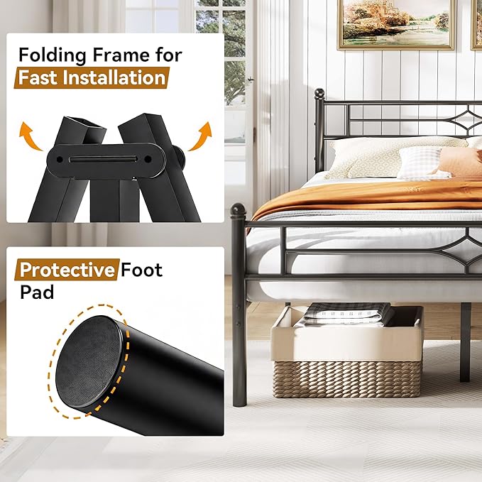 BedsPick Full Size Metal Bed Frame with Headboard and Footboard, Platform Bed Frame with Premium Steel Slats Support/12.5'' Under Bed Storage Space/No Box Spring Needed/Noise Free/Easy Assembly/Black