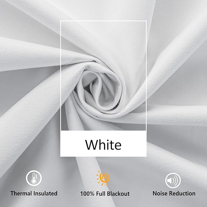 Treatmentex White Blackout Curtains for Bedroom Pom-Pom Thermal Insulated Full Blackout Window Drapes 63inch Length Curtain Panels for Kids Guest Room Hotel 52" Wx 2pcs