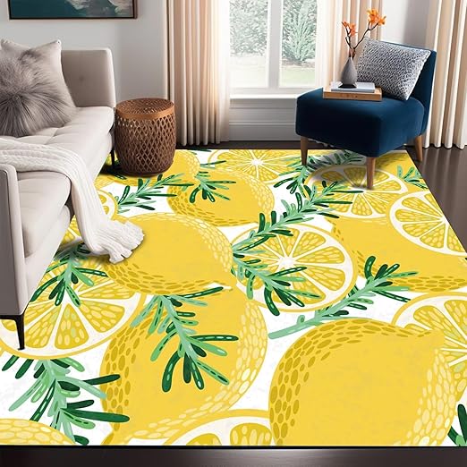 Lemon Rug Yellow Area Rugs for Bedroom Dorm Living Room Lemon Tree Throw Rug Floor Mat Pad Doormat Carpet, 5' x 7'(150 x 210cm)