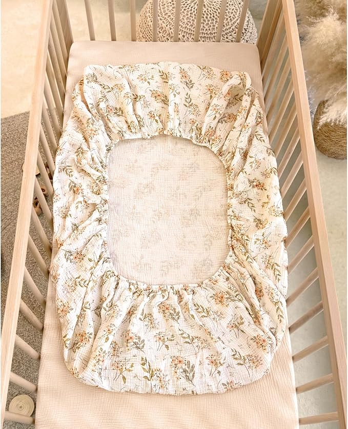 lulumoon Baby Muslin Crib Sheets - Toddler Cotton Fitted Crib Sheets Neutral for Boys and Girls 2Pack
