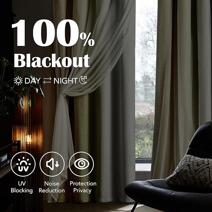 100% Blackout Curtains with Sheer Overlay Mix and Match Double Layer Drapes 54 Inch Length 2 Panels for Bedroom Living Room Yellow White Ombre Grommet Window Treatment with Tiebacks
