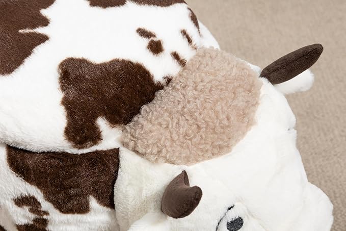 Home 2 Office Fun Happy Cow Ottoman with Storage for Kids' Bedroom, Playroom, Nursery or Recreation Room Decor, Soft Animal-Shaped Toddler Furniture with Wooden Legs
