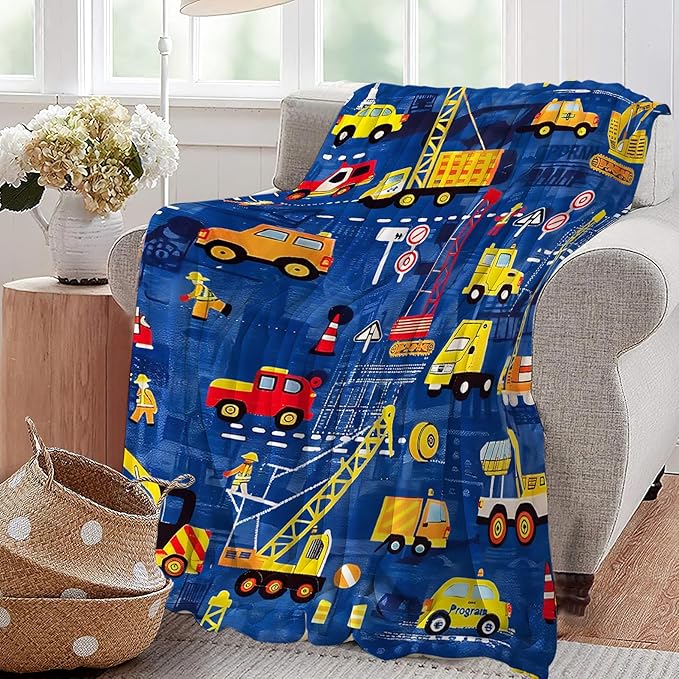 Excavator Blanket Construction Truck Decor Throw Blanket Super Soft Flannel Lightweight Fluffy Plush Fuzzy Fleece Toddler Tractor Blanket Gifts for Kids Boys Girl Woman for Couch Sofa Bedding 40"X50"