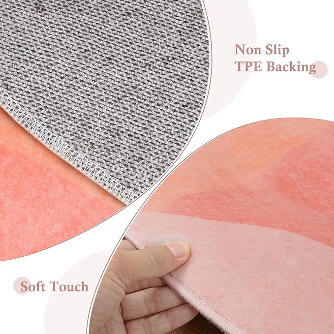 Pink Round Rugs, 4Ft Soft Nursery Rug Non Slip Washable Circle Rug, Modern Mountain Playroom Mat Sunrise Sunset Round Carpet for Kids Room Entryway Bedroom Living Room Dorm