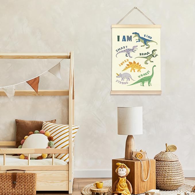 Hiuwevt Inspirational Dinosaur Poster Hanger Frame, Dinosaur Room Decor for Boys, I Am Kind Positive Affirmations Dinosaurs Wall Art Decor for Home Kids Boys Room Nursery, 12x16 Inch