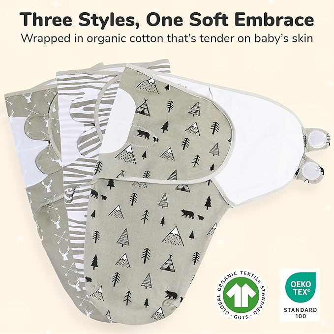 Mama Cheetah Baby Swaddle Sack 3-6 Month, Organic Cotton Swaddling Sleep Sack, Infant Swaddle, Large Swaddle Wrap, Easy Swaddles for Boy Girl, 3-Pack