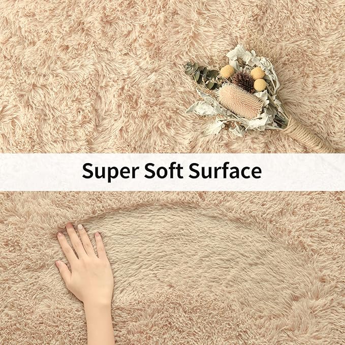Merelax Modern Soft Fluffy Large Shaggy Rug for Bedroom Livingroom Dorm Kids Room Indoor Home Decorative, Non-Slip Plush Furry Fur Area Rugs Comfy Nursery Accent Floor Carpet 4'x6' Light Tan