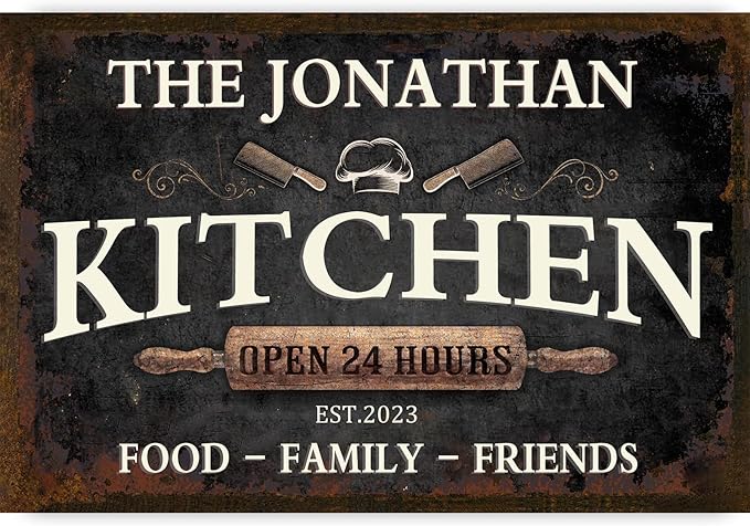 Personalized Metal Sign Welcome to Kitchen Signs for Outside Funny Custom Name Signs Kitchen Signs Wall Decor Open 24 hours Indoor Outdoor 8 * 12 inch