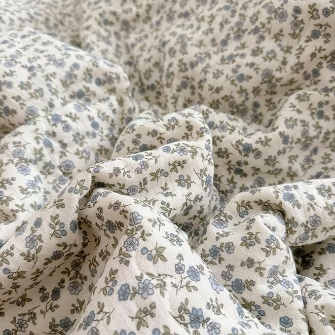 BuLuTu Blue Flower Design Toddler Blanket for Girls Boys Chic Shabby Floral Crib Quilt Soft Lightweight Gauze Cotton Toddler Comforter, All Seasons, Blue Floral Pattern, 60x78 Inches