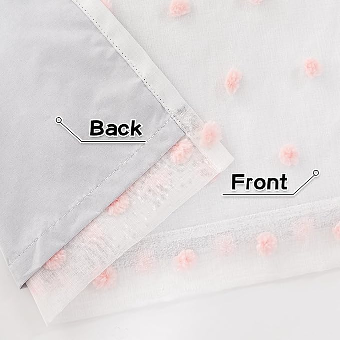 MYSKY HOME Pink Blackout Curtains for Girls Bedroom 84 Inches Long Total Light Blocking Girl Room Curtain 2 Panels Room Darkening Back Tab Window Drapes with Pom Pom Sheer 52W x 84L