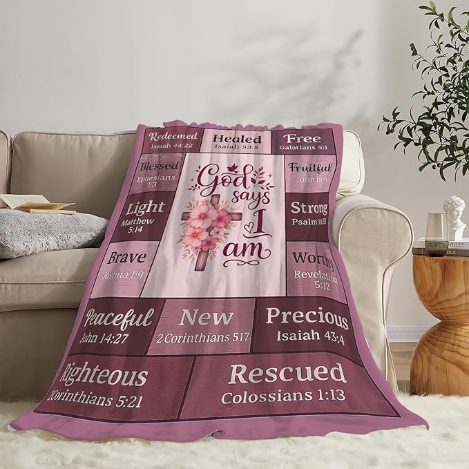 Christian Gifts for Women God Says I Am Christian Bible Verse Throw Blanket Religious Inspirational Spiritual Soft Cozy Fleece Fuzzy Plush Warm Stuff Blanket Gifts for Boys Girls Kids Adult 40"X50"