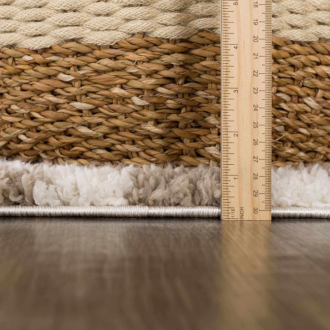 BoutiqueRugs Kieu Modern Checkered Shag Runner Rug - High Pile Fluffy Shag Carpet for Hallway, Nursery, Playroom, Girls Boys Room - Light Gray, Taupe, Cloud Gray - 2'7" x 7'3" (2x8)