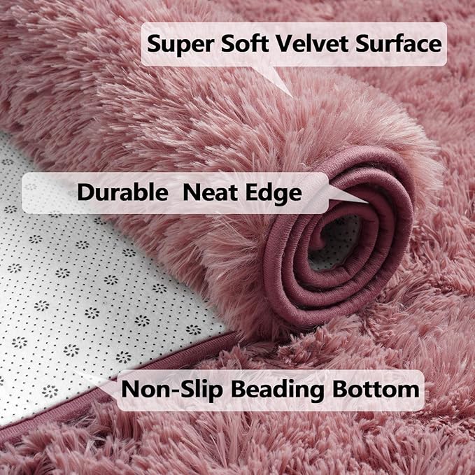 Merelax Modern Soft Fluffy Large Shaggy Rug for Bedroom Livingroom Dorm Kids Room Indoor Home Decorative, Non-Slip Plush Furry Fur Area Rugs Comfy Nursery Accent Floor Carpet 4'x6' Blush