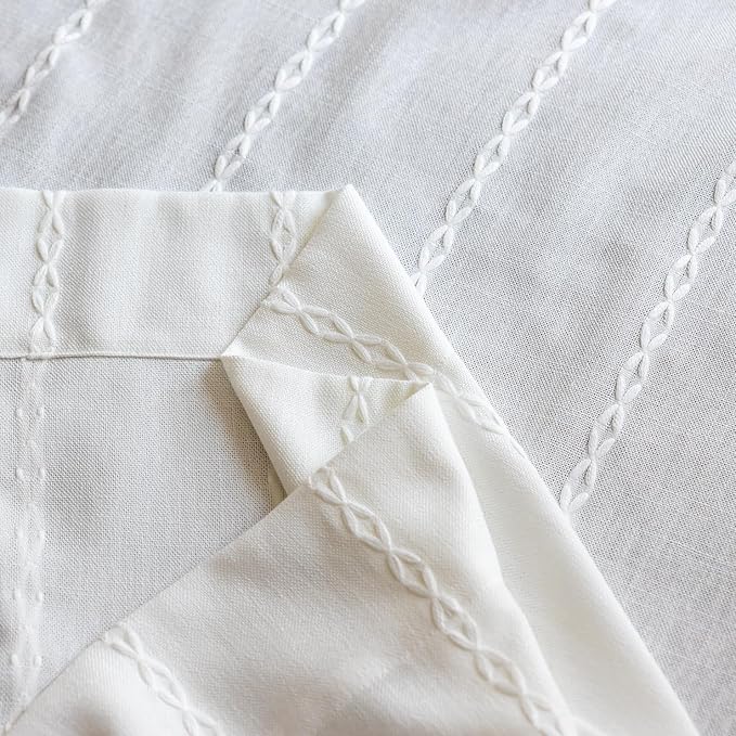 Deeprove White Boho Curtains 120 inch Extra Long for Bohemian Farmhouse Xmas Home Decoration, Semi Blackout Window Treatment, Privacy Embroidery Drape for Bedroom Living Room, 1 Panel W52 x L120