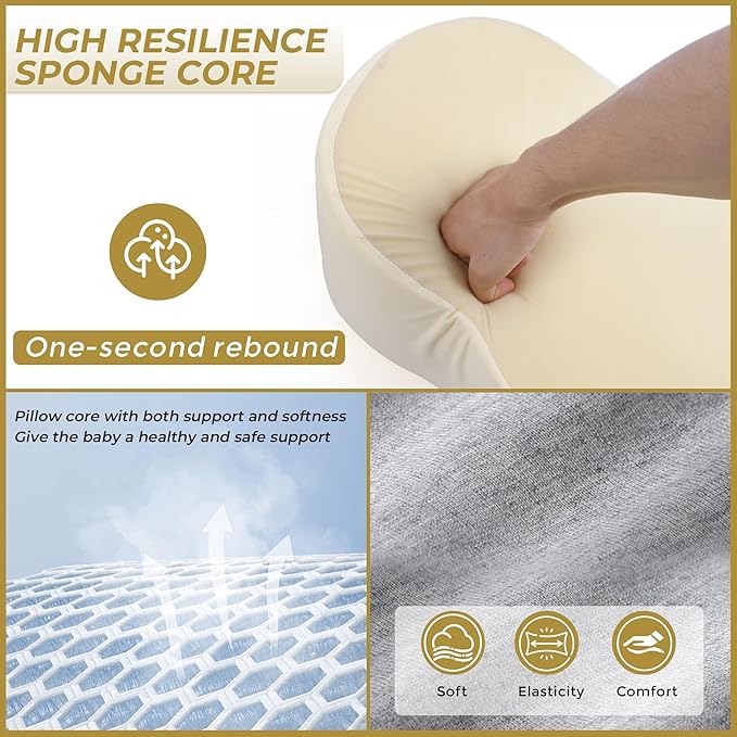 Baby Feeding Pillow, Anti Overflow Feeding Pillow for Reducing Spit-Up, Safety Nursing Pillow, Baby Lounger Reflux Wedge Breastfeeding, Removable top and Bottom