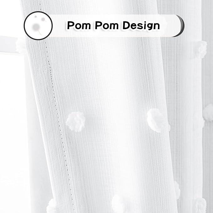 MYSKY HOME 100% Blackout Curtains for Bedroom White Blackout Curtains 54 Inches Long Thermal Insulated 2 Panels Short Kitchen Curtains with White Pom Pom Sheer Room Darkening Back Tab, 52 x 54 Inch