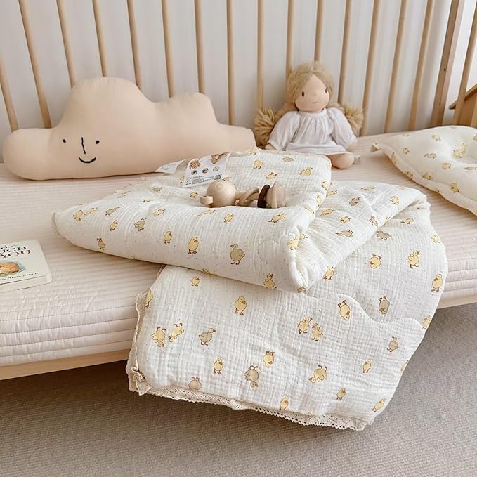 BuLuTu Baby Toddler Muslin Blanket| Crib Baby Quilts| Cot Comforter| Nursery Bed Throw Blanket| Toddler Quilt Blanket | Soft Breathable | Super Cute Duck Pattern| 47x59 Inch,1.5 Pounds