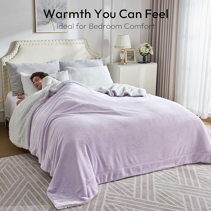 NANPIPER Warm Sherpa Blanket King Size for Bed, Soft Fleece for Winter, Fuzzy Plush Throw Gift for Women, Lavender 90x108 Inches