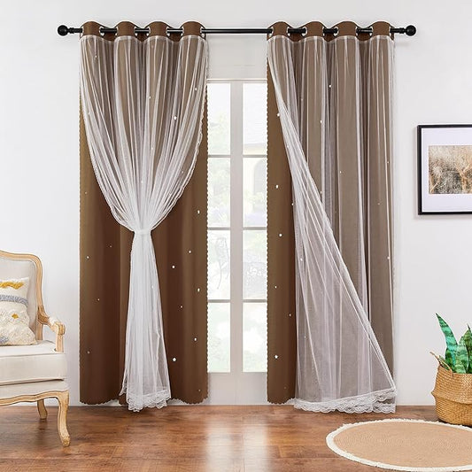 XiDi Blackout Curtains for Bedroom Windows - Unicorn Pattern, 63 in x 34 in, 2 Panels, Brown