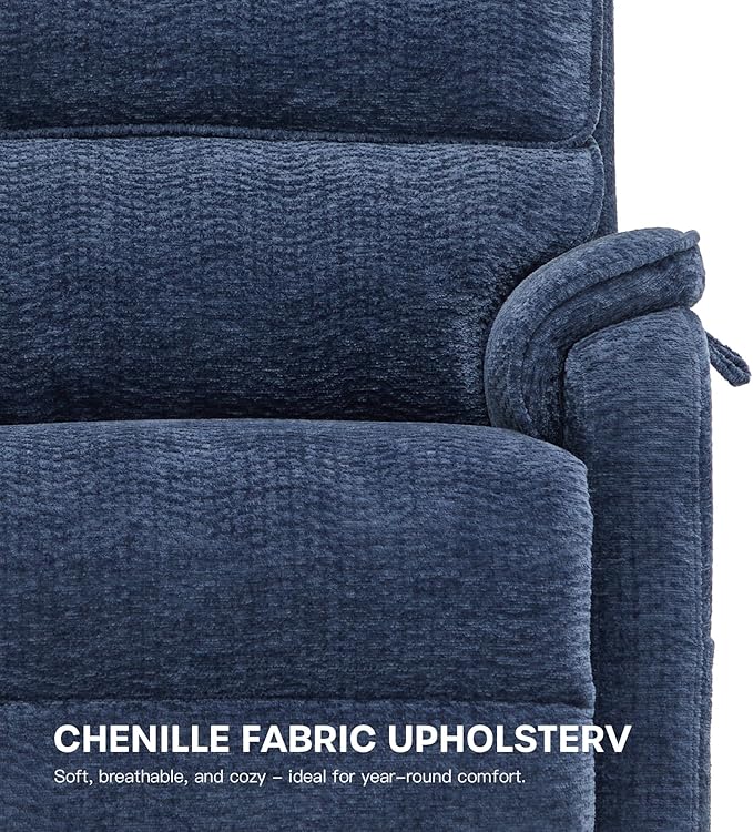 DYNOX 350 LBS Power Lift Recliner Chair for Elderly, Medium Size Dual Motor Lay Flat Infinite Positions Recliner with Heat & Massage(9188,Chenille,Dark Blue)
