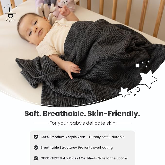 Baby Soft Knitted Blanket - Soft & Breathable - Oeko-Tex Certified - Lightweight & Cuddly - Perfect for Newborns, Toddlers, Cot, Pram & Baby Room (Graphite)