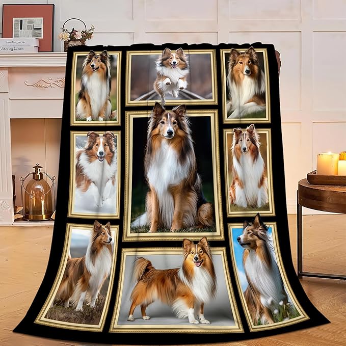 Sheltie Blanket Shetland Sheepdog Decor Gifts Throw Blanket Super Soft Flannel Lightweight Fluffy Plush Cozy Fuzzy Fleece Stuff Blanket for Dog Lover Kids Boys Adults Man for Bed Sofa 40"X50"