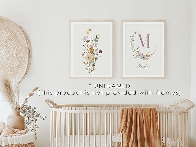 Personalized Name Flower Nursery Wall Art Prints, Crib & Nursery décor, Newborn Baby Girl Gift Present, Floral Baby Girl Room Pictures, Poster For Baby And Kids (3 Prints, Flower 6)