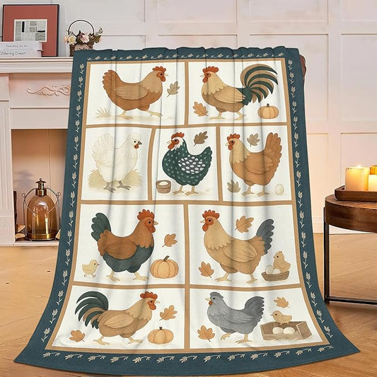 Chicken Blanket Rooster Throw Blanket Soft Cozy Fleece Fuzzy Plush Warm Stuff Bedding Farm Animal Roosters Blankets Gifts for Boys Girls Kids Adult Men Women 40"X50"