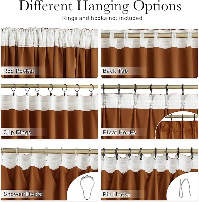 StangH Burnt Orange Autumn Curtains 100 inches Long Back Tab Thermal Insulated Room Darkening Drapes for Sliding Door Living Room Luxury Home Decor, W52 x L100, 2 Panels