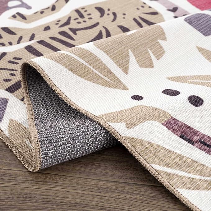 Hauteloom Natal Kids Room, Nursery Machine Washable Area Rug - Animals - Beige, Terracotta - 7'10" x 10'2"